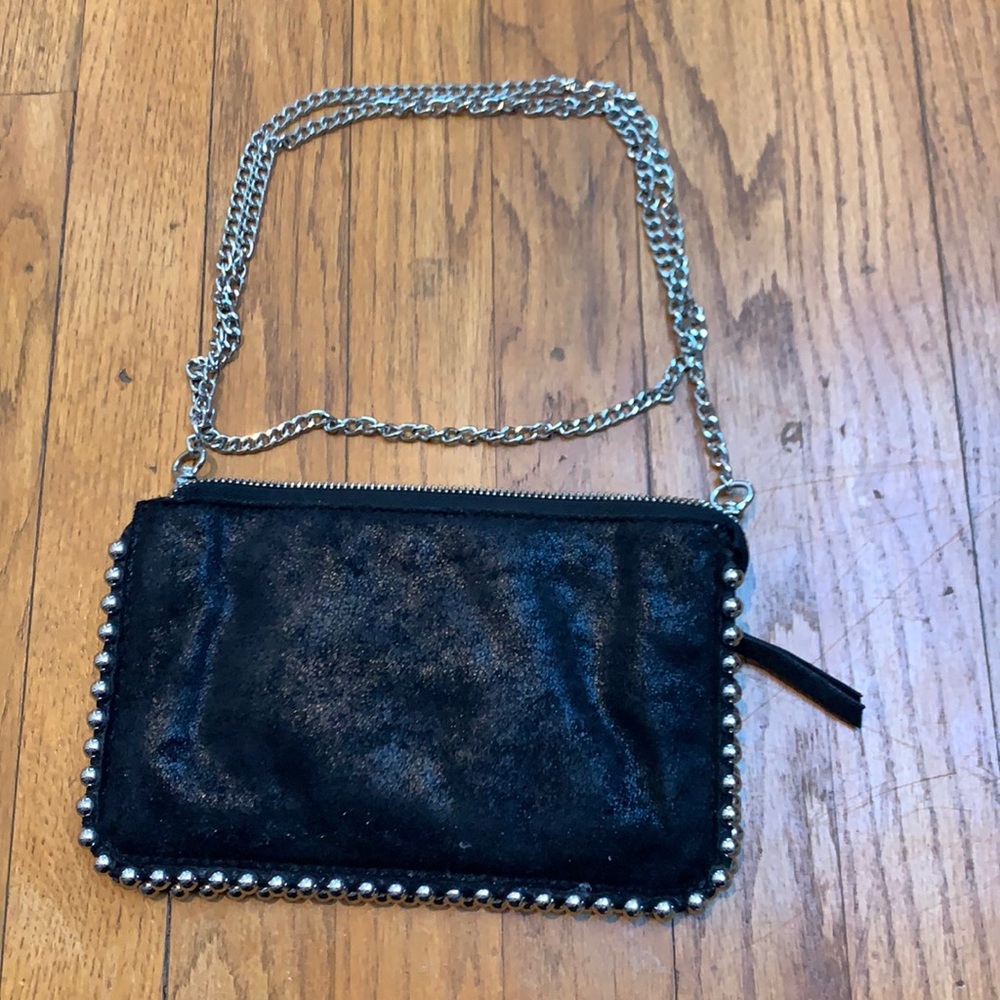 Zara woman black cross body bag with detachable strap silver metal